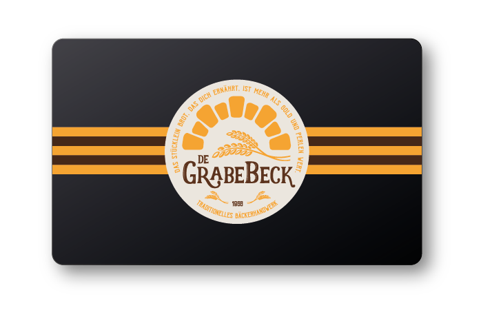 Karte von de GrabeBeck: schwarz mit goldenen Streifen und Logo